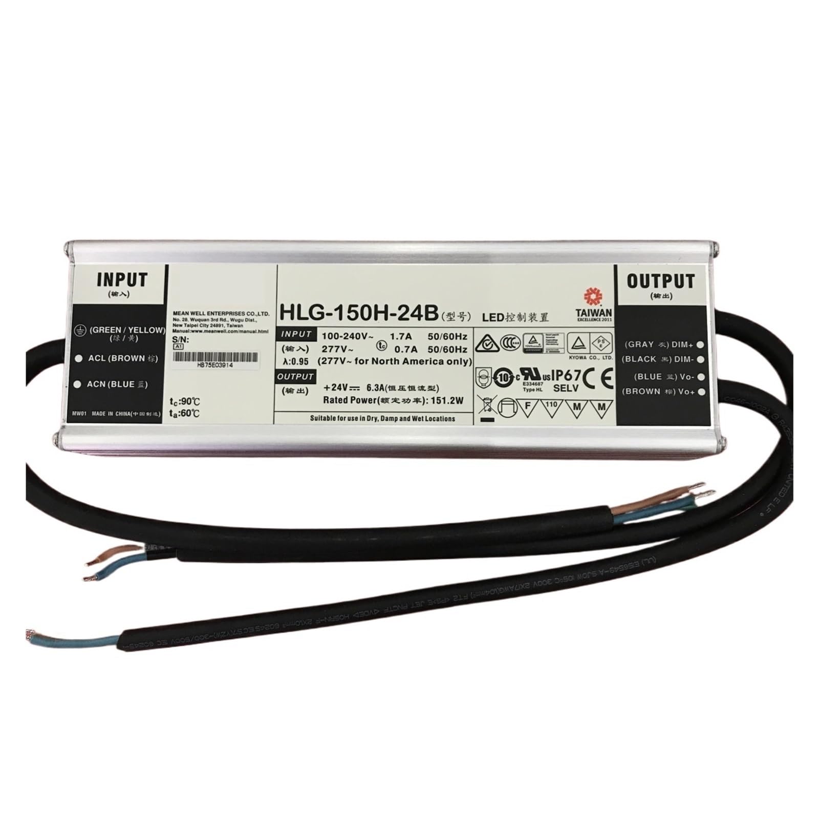 BALYDLUL 150W constant voltage+constant current dimmable LED driver HLG-150H-12B HLG-150H-15B HLG-150H-20B HLG-150H-24B HLG-150H(HLG-150H-24B)