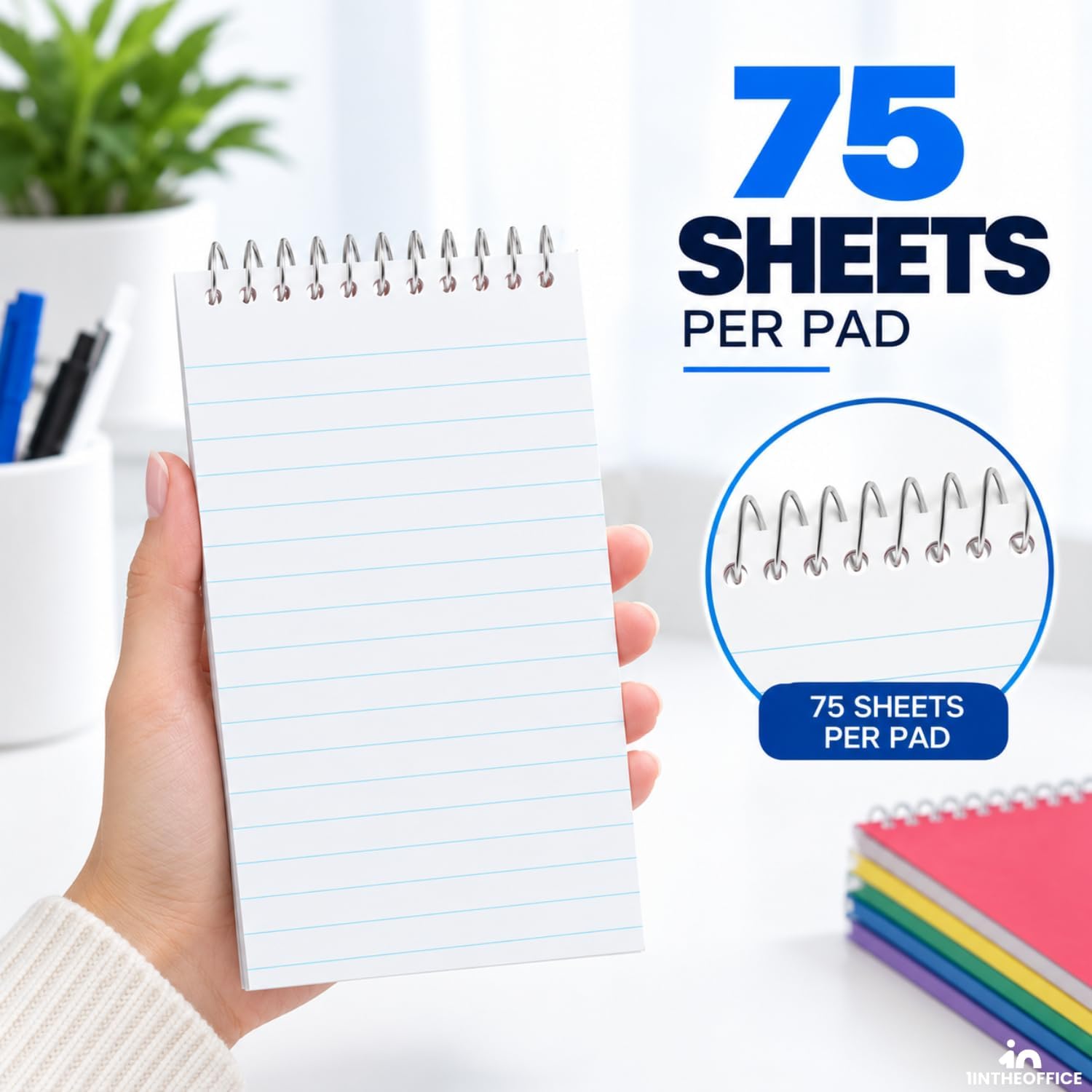 1InTheOffice Wirebound Spiral Memo Books, Memo Pads, 3" x 5", College Ruled, Small Notepad 3x5, Assorted, 75 Sheets/Pad, 5 Pads/Pack (10) image 4