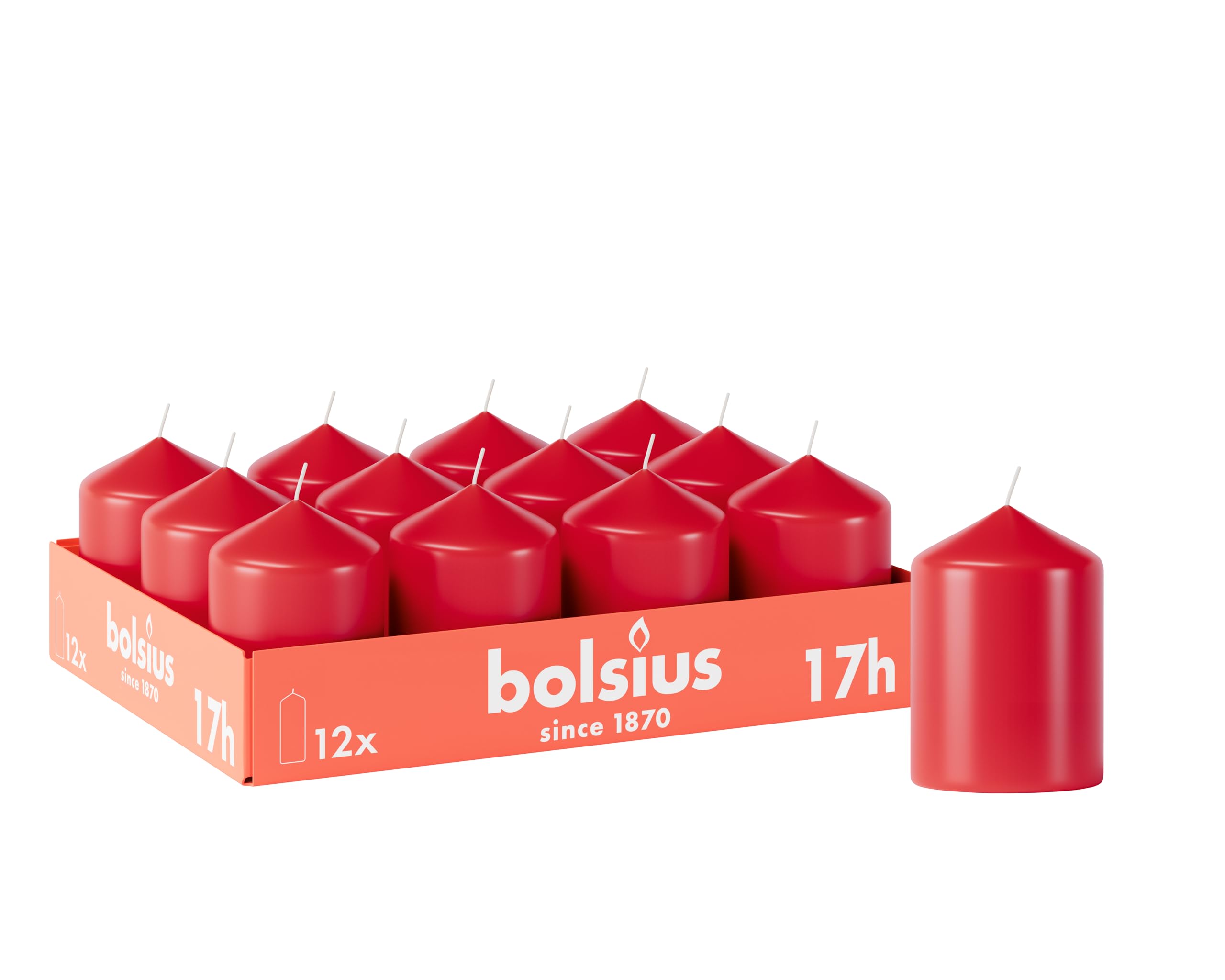 Bolsius - Gladde stompkaarsen - rood - 10 stuks - 8 cm - Decoratieve huishoudelijke kaarsen - Brandtijd 17 uur - Ongeparfumeerd