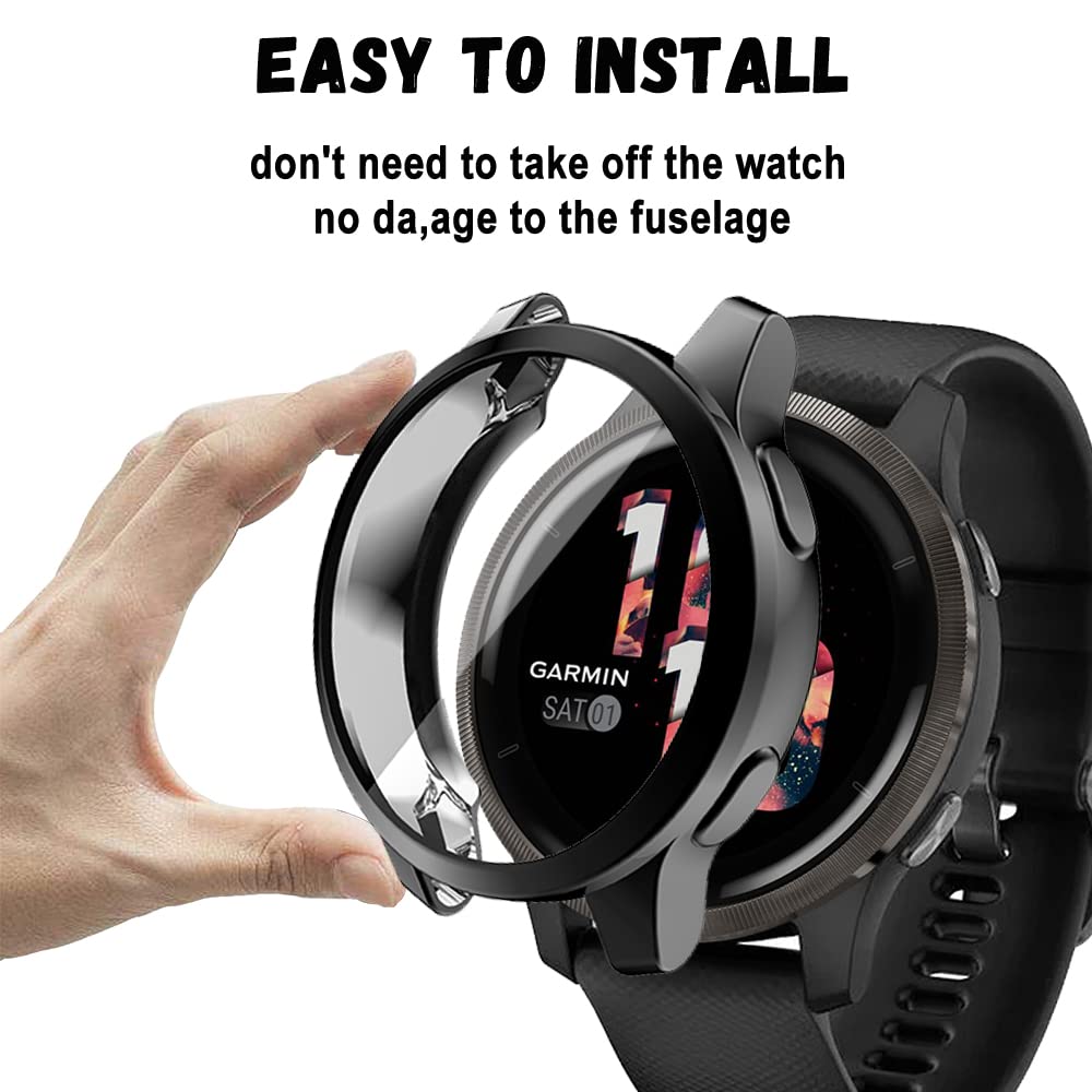 Coque De Protection Complète Garmin Venu 2S - 2 Pièces (transparente + Noire) Avec Verre Trempé - PC Résistant Aux Chocs - Accès Aux Fonctions Préservé