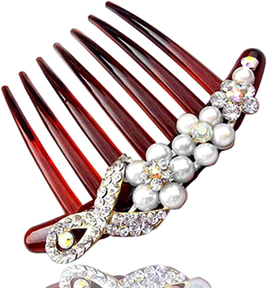 LETLLC Pearl Hair Comb Clip Slide with Austrian Crystal for Bridesmaid, Bridal, Party