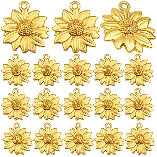 BronaGrand 60 Pieces Golden Plated Sunflower Charms Alloy Lovely Flower Bead Pendants Charms for DIY Necklace Bracelet Jewelry Making Findings