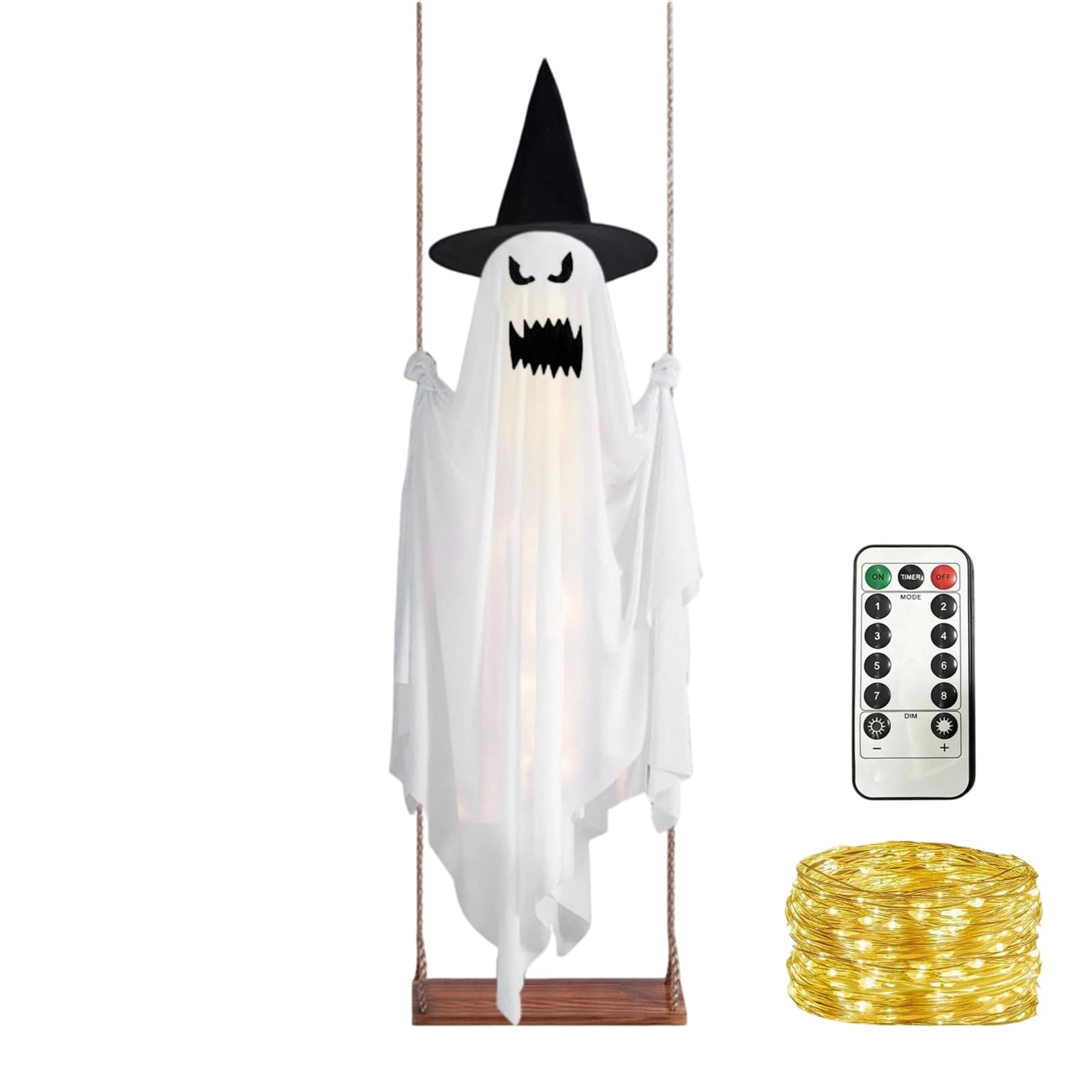 sugerou Hanging Halloween Ghost with Witch Hat, LED Swinging Flying Decor