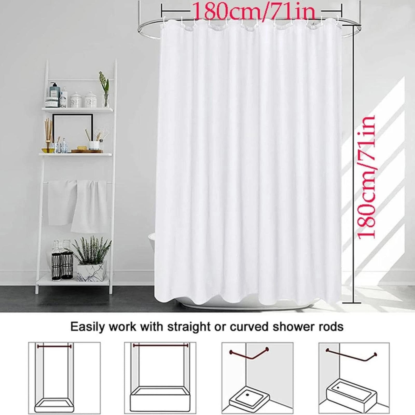 Tenda da doccia impermeabile 107 x 205 cm per bagno di hotel, in poliestere, antiruggine, con ganci in metallo, design elegante per la casa e la decorazione dell'hotel