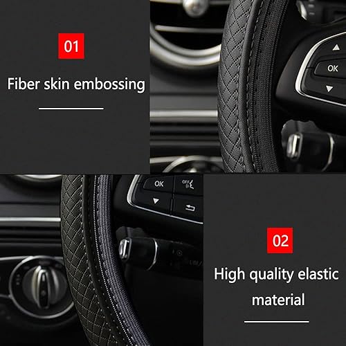 Miniatura 2 de Funda para volante de automóvil, funda de microfibra de piel sintética de 15 pulgadas, transpirable, antideslizante, accesorios para volantes para