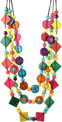 NC Bohemian Coconut Shell Wood Bead Necklace Handmade Ethnic Wooden Beaded Choker Colorful Layered Long Necklace for Women Vaction Jewelry