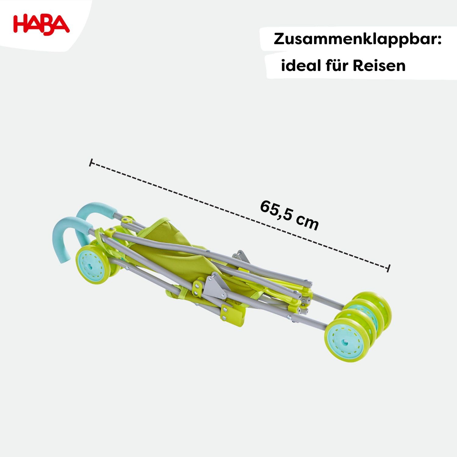 HABA 306208 – wózek dla lalek letnia łąka, akcesoria dla lalek od 3 lat, 25 x 25 x 63 cm