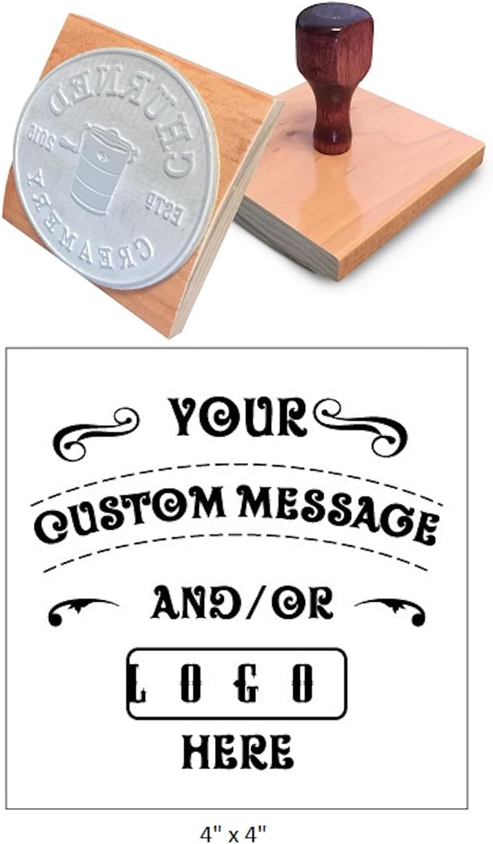 4'' x 4'' Extra Large Custom Rocker Mount Wood Hand Rubber Stamp with Wooden Handle