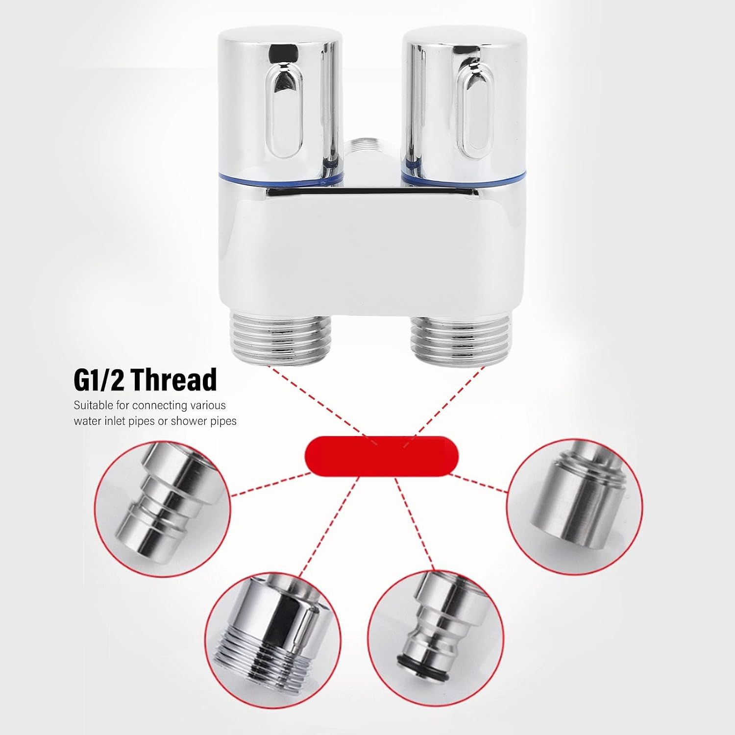 Fafeicy 1 In 2 Out Angle Valve, G1/2 Male Thread Double Control Copper Angle Valve with Independent Water Control, for Bathroom Toilet Bidet Balcony Kitchen (Electroplated)