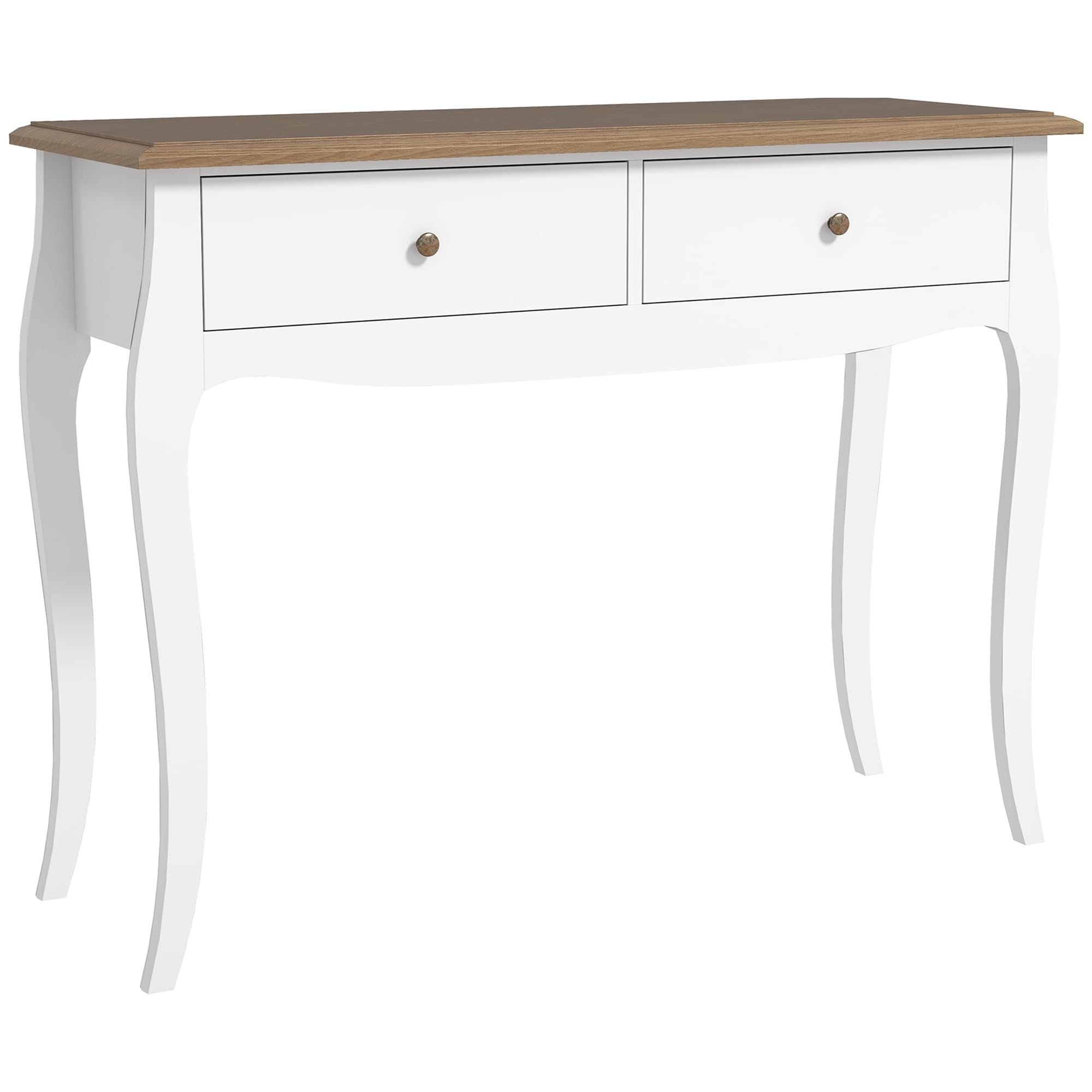HOMCOM Tavolo consolle Tavolo da ingresso con 2 cassetti e ripiani inferiori Stile moderno Struttura in metallo 105x40x76 cm Bianco