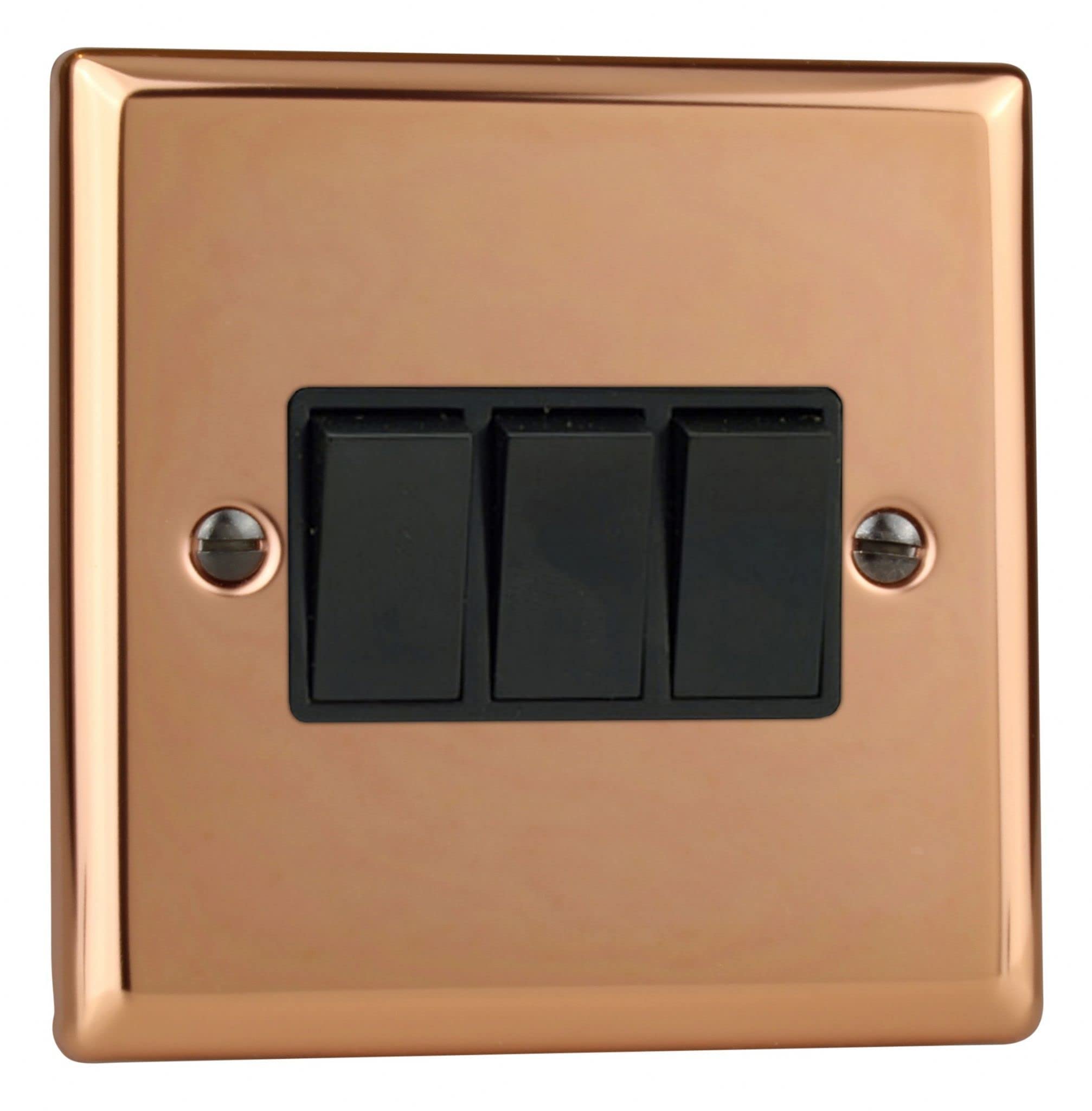 Switch Copper Triple Light 10A 3-Gang 2-Way Urban Polished + Black Insert