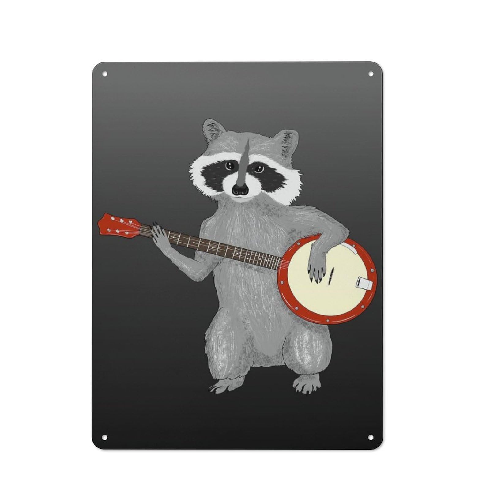 Junmoney Racoon Playing The Banjo Vintage Metal Plaque 40X30cm For Workshop Wall, For Kitchen And Home Bar Decor, For Home Office And Studio Walls