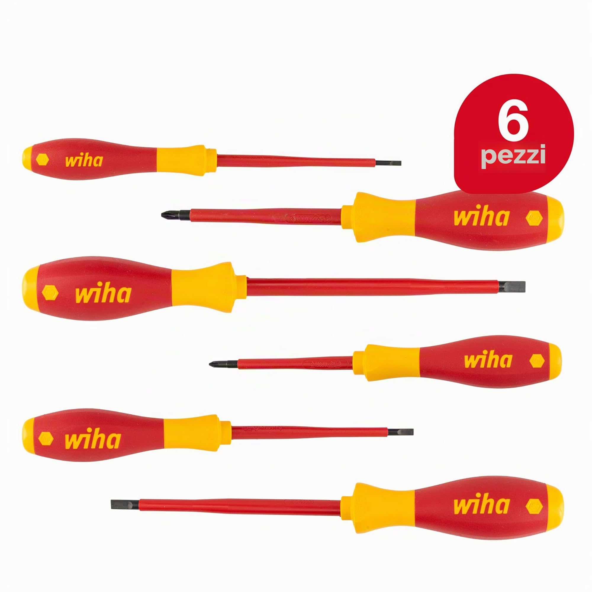 Wiha Juego de destornilladores SoftFinish® electric ranurados, Phillips, de 6 unid (00833)