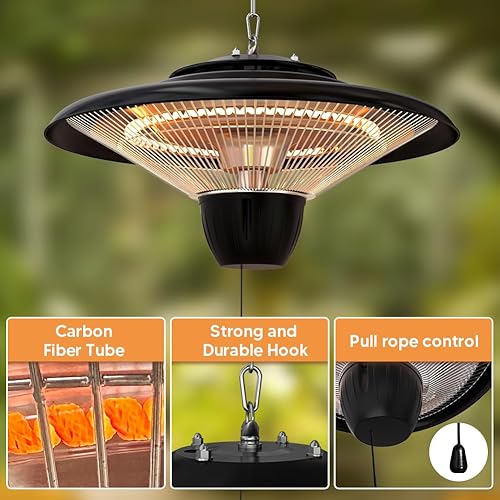 Miniatura 5 de Calentador de patio al aire libre, calentador eléctrico colgante de patio de 1500 W, calentador de techo para balcón, protección contra