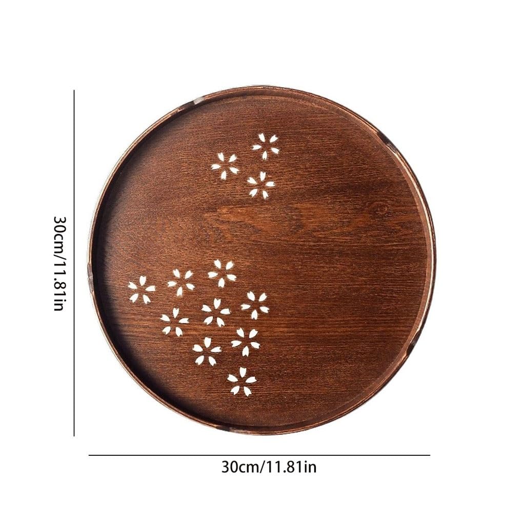 Bandeja de Madera Retro para Servir, diseño Redondo y Hueco para té y Frutas. Ideal para Fiestas, reuniones y Uso Diario.