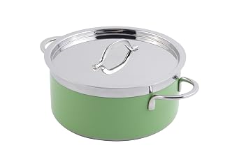 Bon Chef 60299 Stainless Steel/Aluminum Classic Country French Collection Pot with Cover, 1.7 Quart Capacity, 7" Diameter x 3" Height, Lime