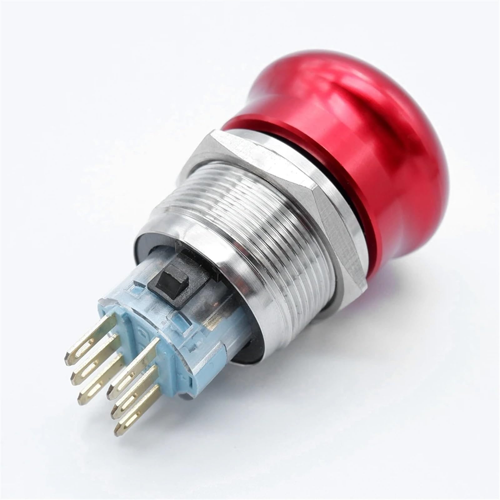 Interruptor pulsador de parada de emergencia de metal de 22 mm, con bloqueo de encendido y apagado, cabezal de hongo rojo, interruptor giratorio for elevador, 1NO1NC 2NO2NC(2NO2NC(6PIN))