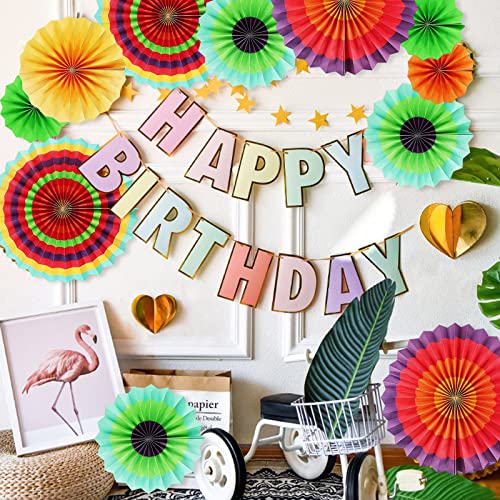 Image of LRCXL 12PCS Party Hanging Paper Fans Set, Fiesta Round Pattern Paper Garlands Decoration Party Supplies for New Year Baby Shower Birthday Wedding Graduation Events Accessories(Colorful)