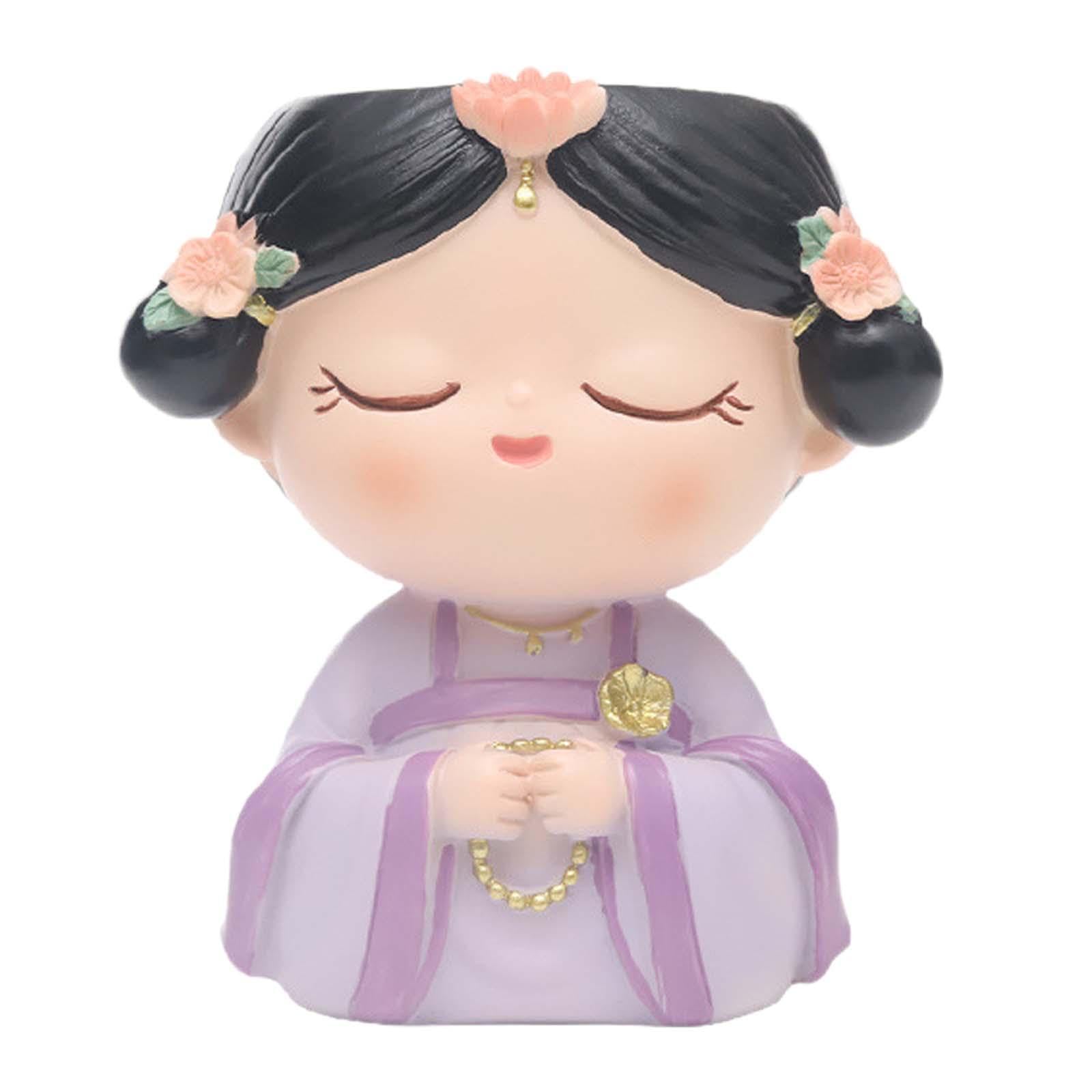 Amslsiu Girls Violet Energizing Head Planter Cute Plant Pot Resin Flower Pot Decorative Ornaments Indoor Outdoor Space Creativity Enhancer Desktop Flowerpot Statue,