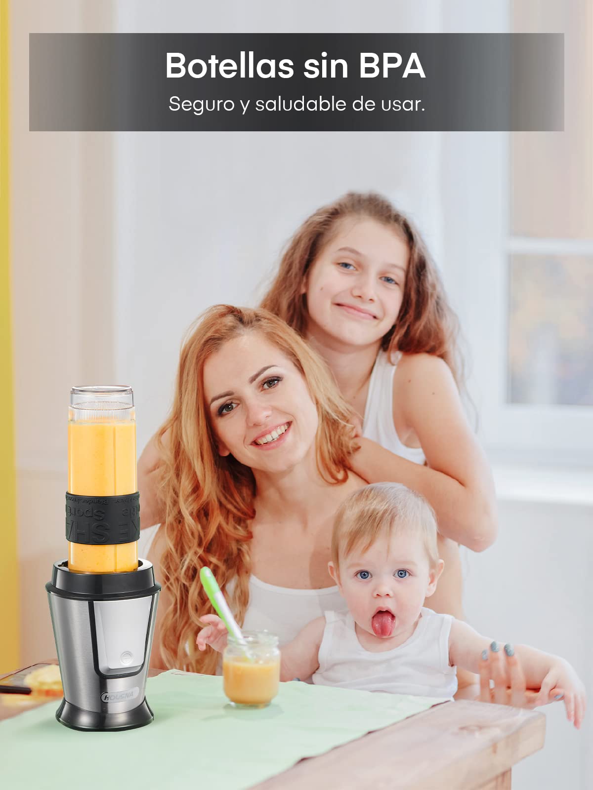 HOUSNAT Batidora de Vaso Individual 3 en 1, Mini Batidora Smoothie Maker con Molinillo de Café 280ml y 2 Portátil Botellas Deportivas 570ml, Acero Inoxidable, Apta para Lavavajillas, 500W