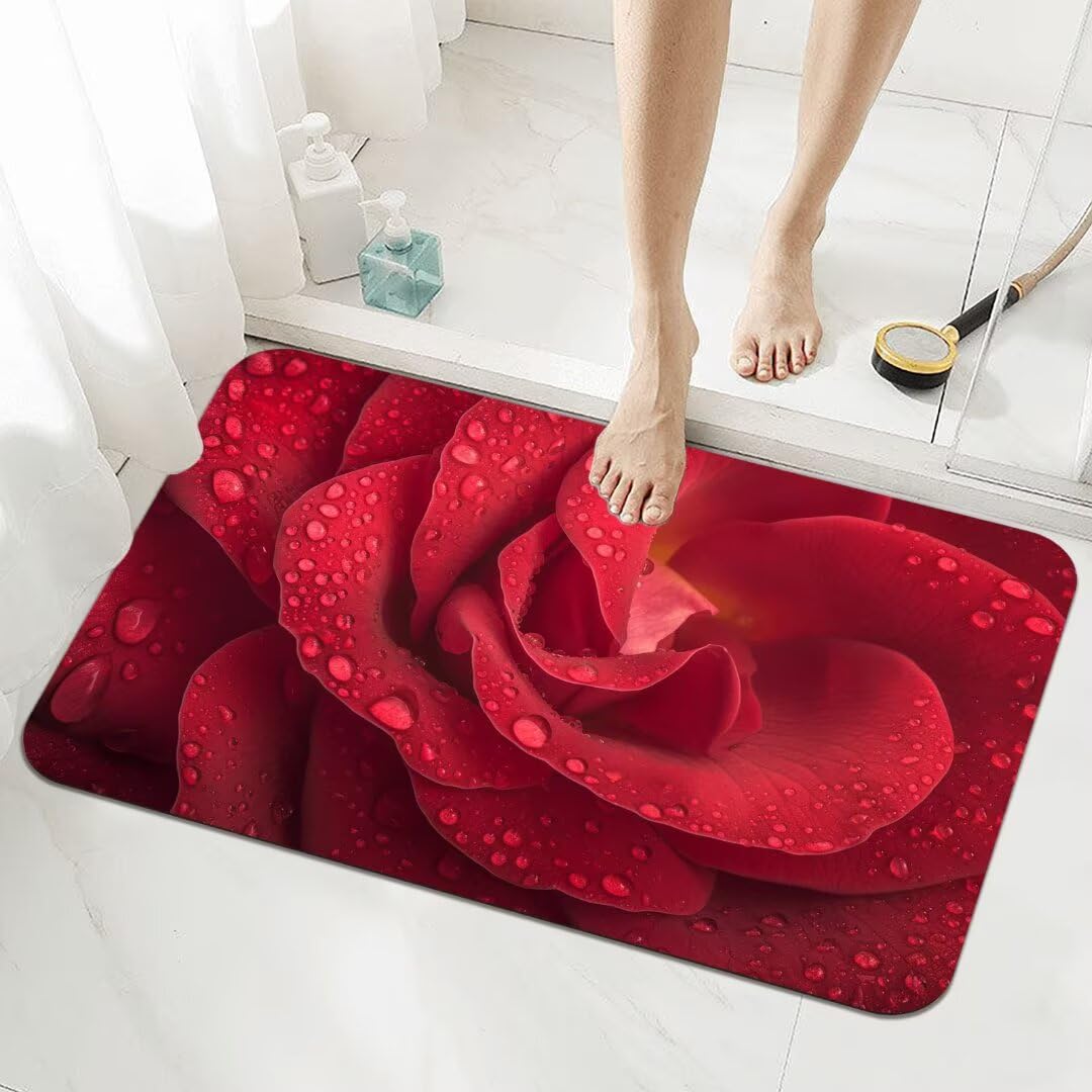 Badematte Rutschfester 90x150cm, Super Absorbierende Badezimmerteppich, Schnelltrocknende Badteppich Badvorleger Rutschfest Waschbar Teppiche Badezimmer, Duschvorleger Extra Dünn Fußmatte Red 5-927