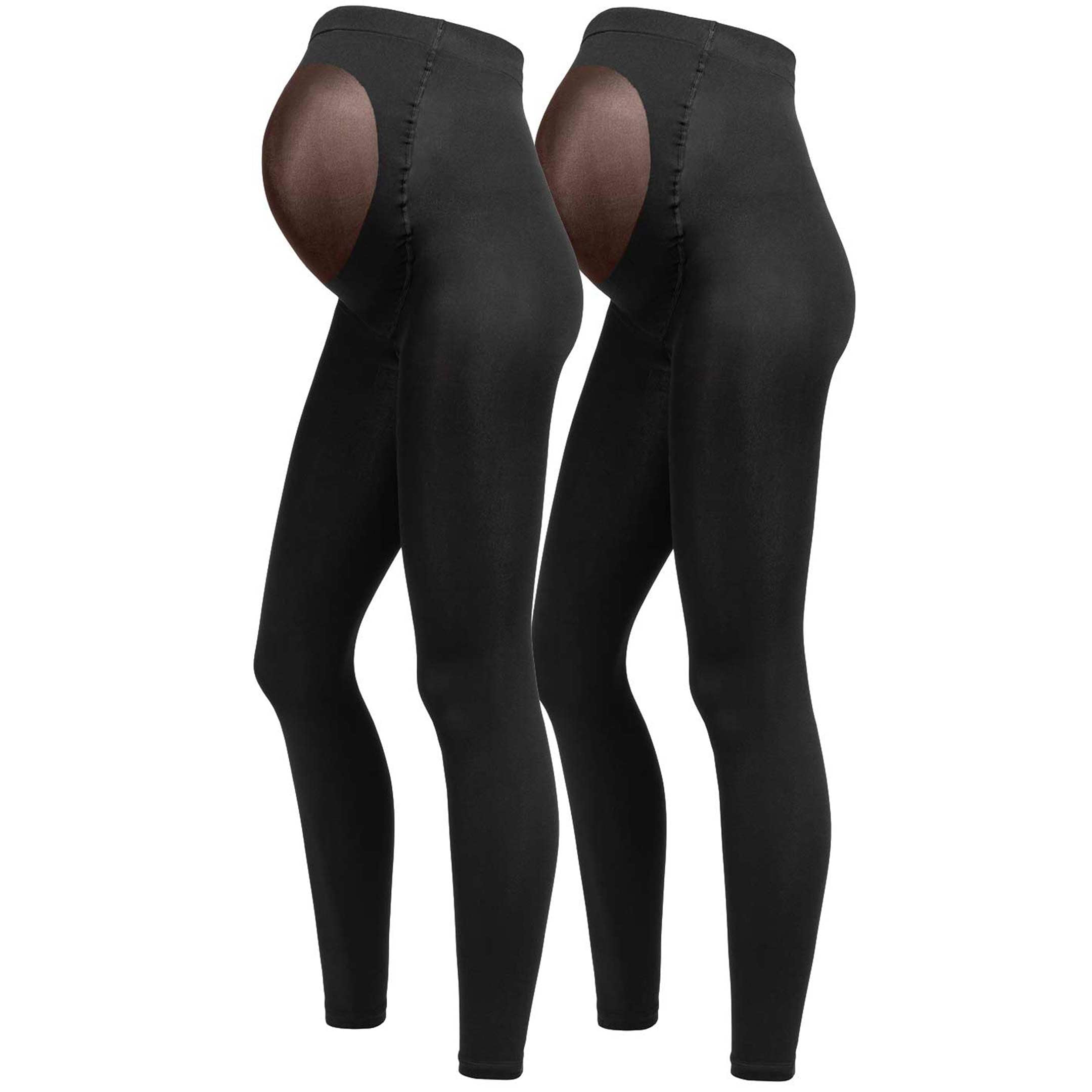 Herzmutter Umstandsstrumpfhose 80DEN ohne Fuß - Blickdicht-Matt - Schwarze Umstandsleggings - 1er & 2er-Set - 1420 (S-M, 2x)