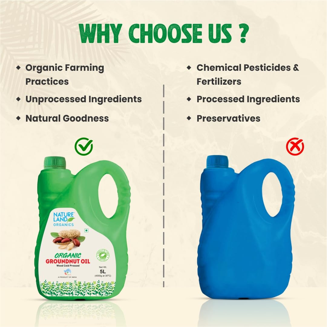 Natureland Organics Groundnut/Peanut Oil 5 Ltr. - Cold Pressed Organic Healthy Oils - Image 6 thumbnail