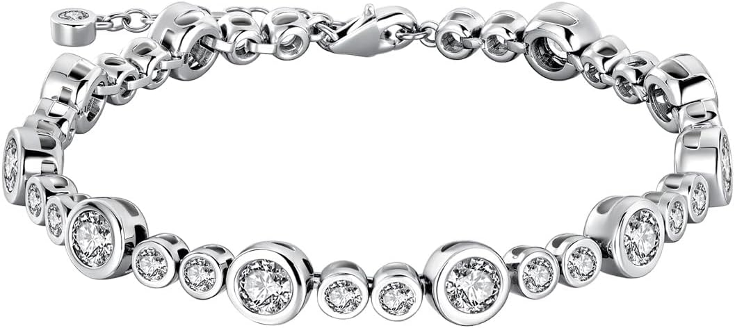 Sterling Silver Tennis Bracelet for Women - Dainty Adjustable Design with 5A Cubic Zirconia Bubble Bracelet, Silver Fashion Jewelry - Wedding Gift