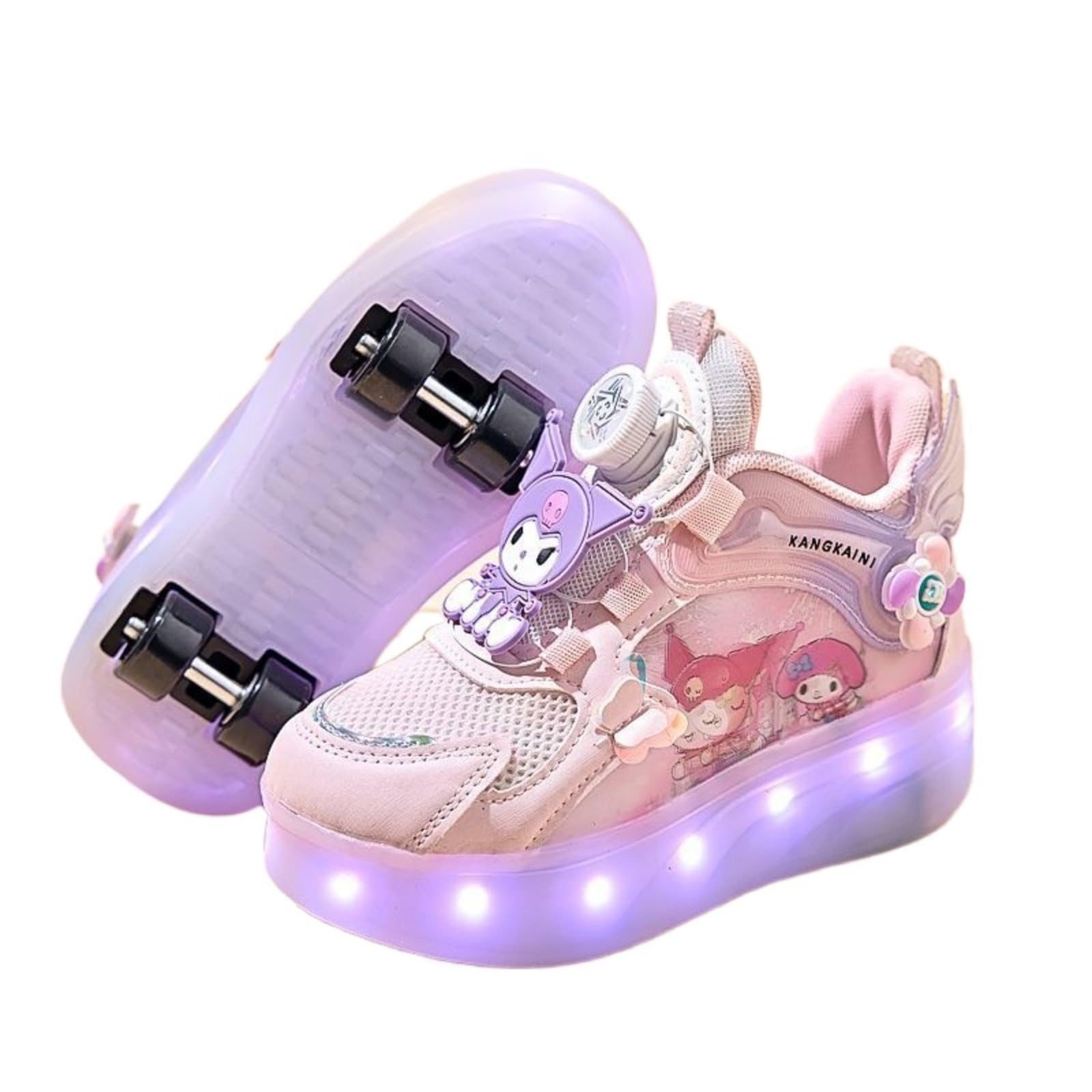 Patins à roulettes LED pour Enfants Mignons de Dessin animé, Chaussures de Patin à Quatre Roues réglables pour Filles, Chaussures de Course Lumineuses