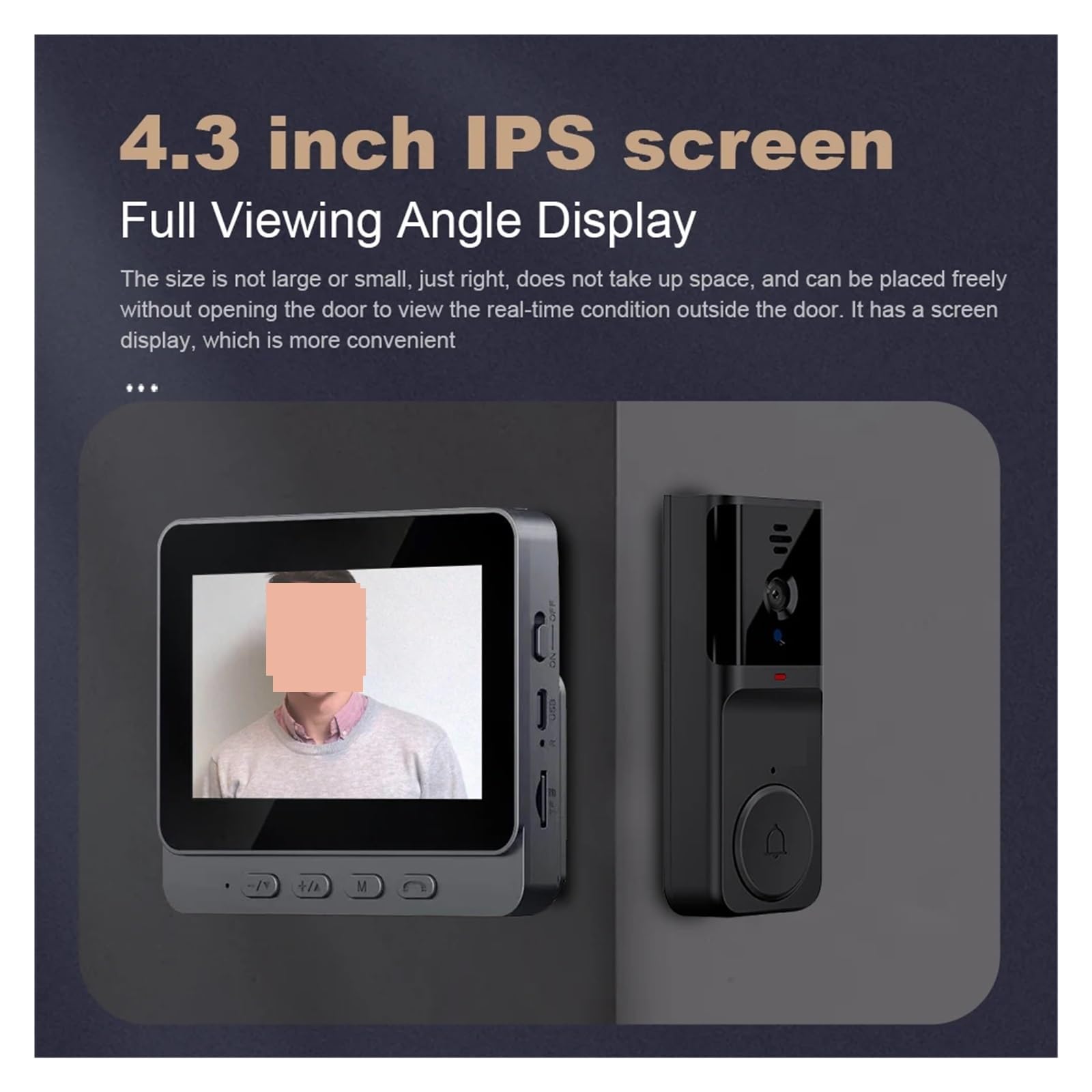 Sonnette vidéo sans Fil Wi-FI 2,4 GHz avec écran IPS de,3 Pouces, Vision Nocturne, for Appartement Familial Grand Angle