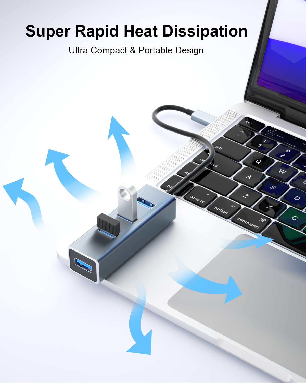 USB-C Hub Mit 4x USB 3.0 Ports – Ultraflacher Aluminium-Adapter Für MacBook, IPad, Surface (20 Cm Kabel, Datenübertragung)