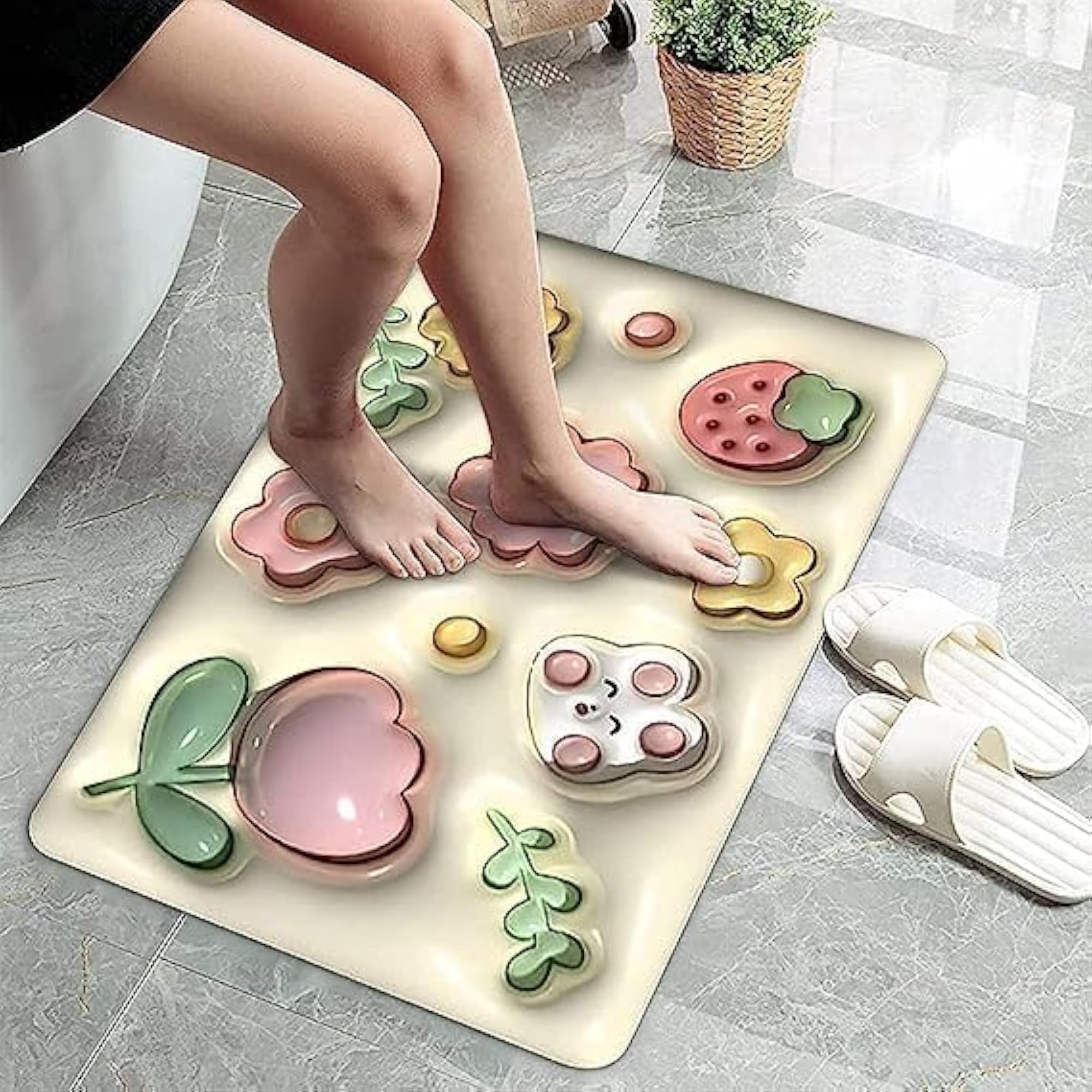 Blossom 3D Floral Bathroom Carpet, Visual Absorbent Floor Mat