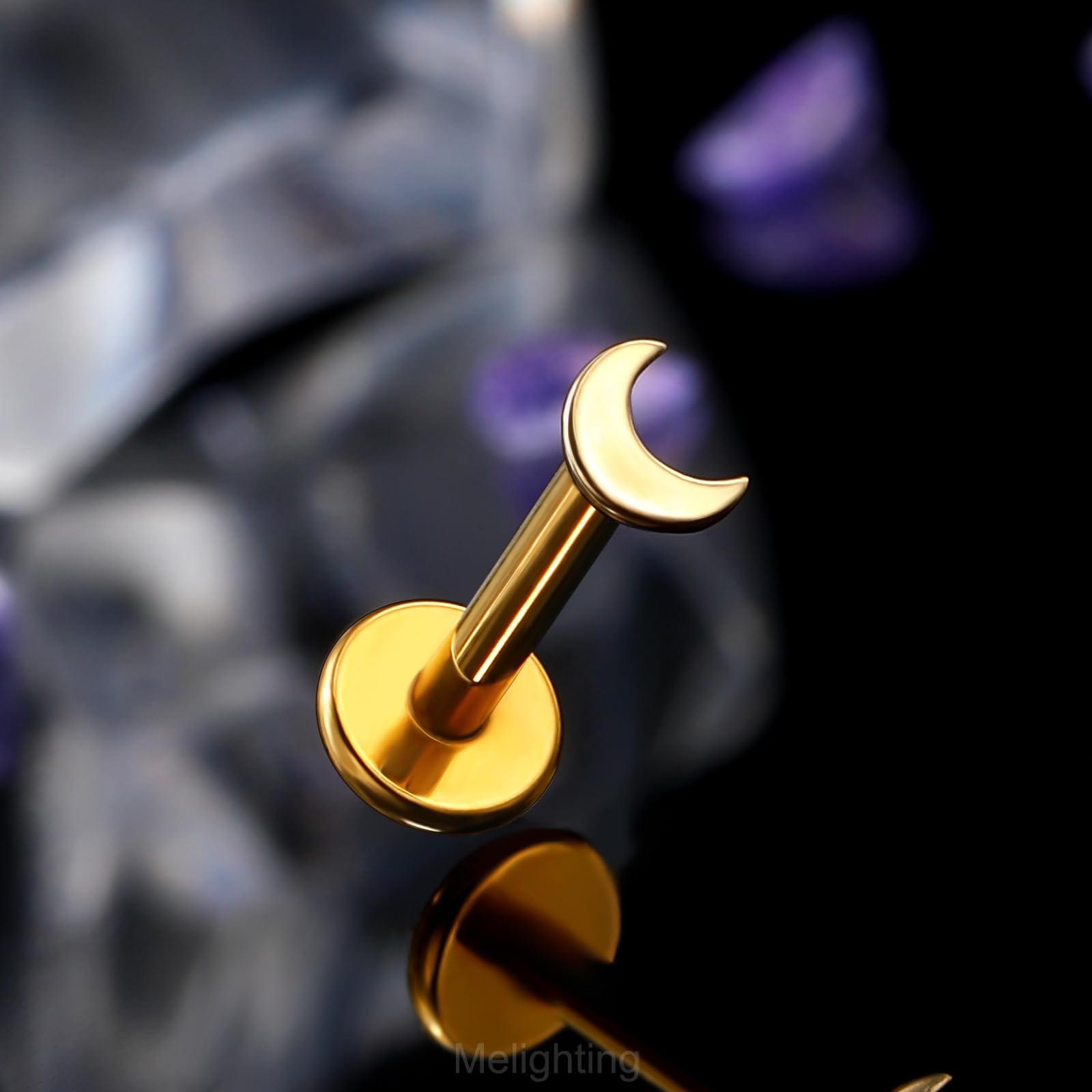 Melighting Orecchino piatto posteriore in oro giallo 14 K, orecchino helix, titanio senza fili, spinta in cartilagine, orecchini 16 g, trago stud cuore medusa piercing gioielli