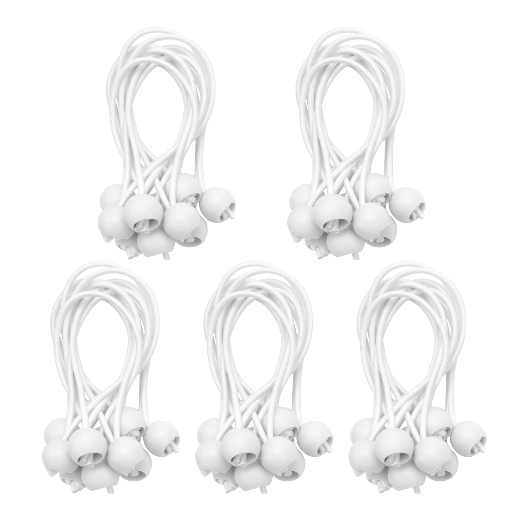 Hopbucan White 50 Pcs Bungee Cord With Balls Elastic Ties Bungee Toggles Ties For Marquees,Tents Banners,Flag Poles,Tarp (White)