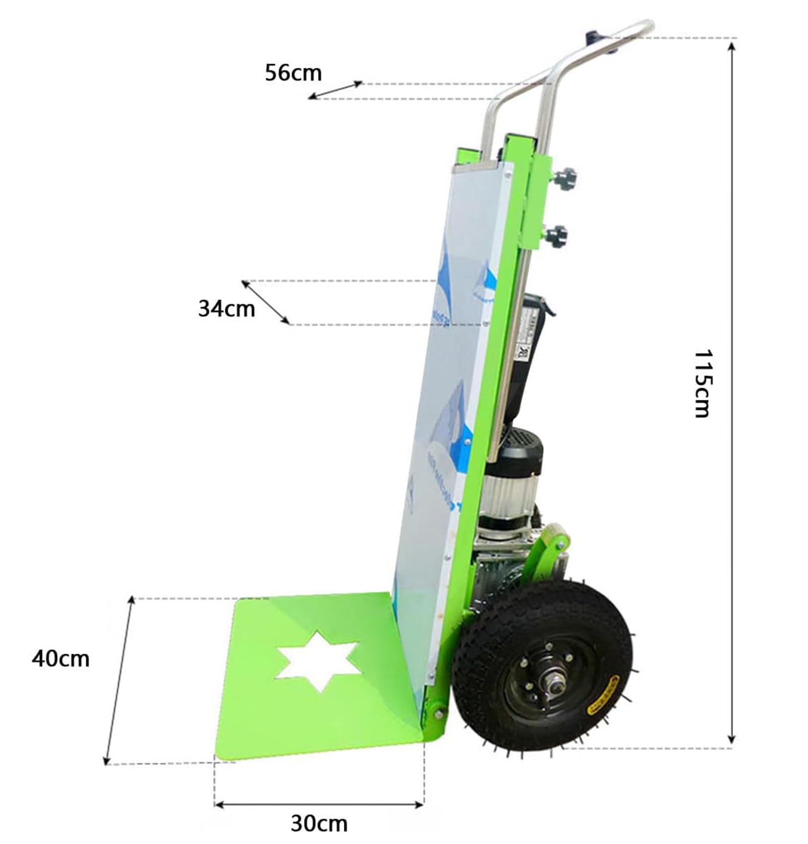 Elektrische Treppensteiger-Handkarre, 800-W-Motor mit 25,4 cm Vollgummireifen, 450 kg Kapazität, für müheloses Bewegen auf Treppen in Lagern und Logistik