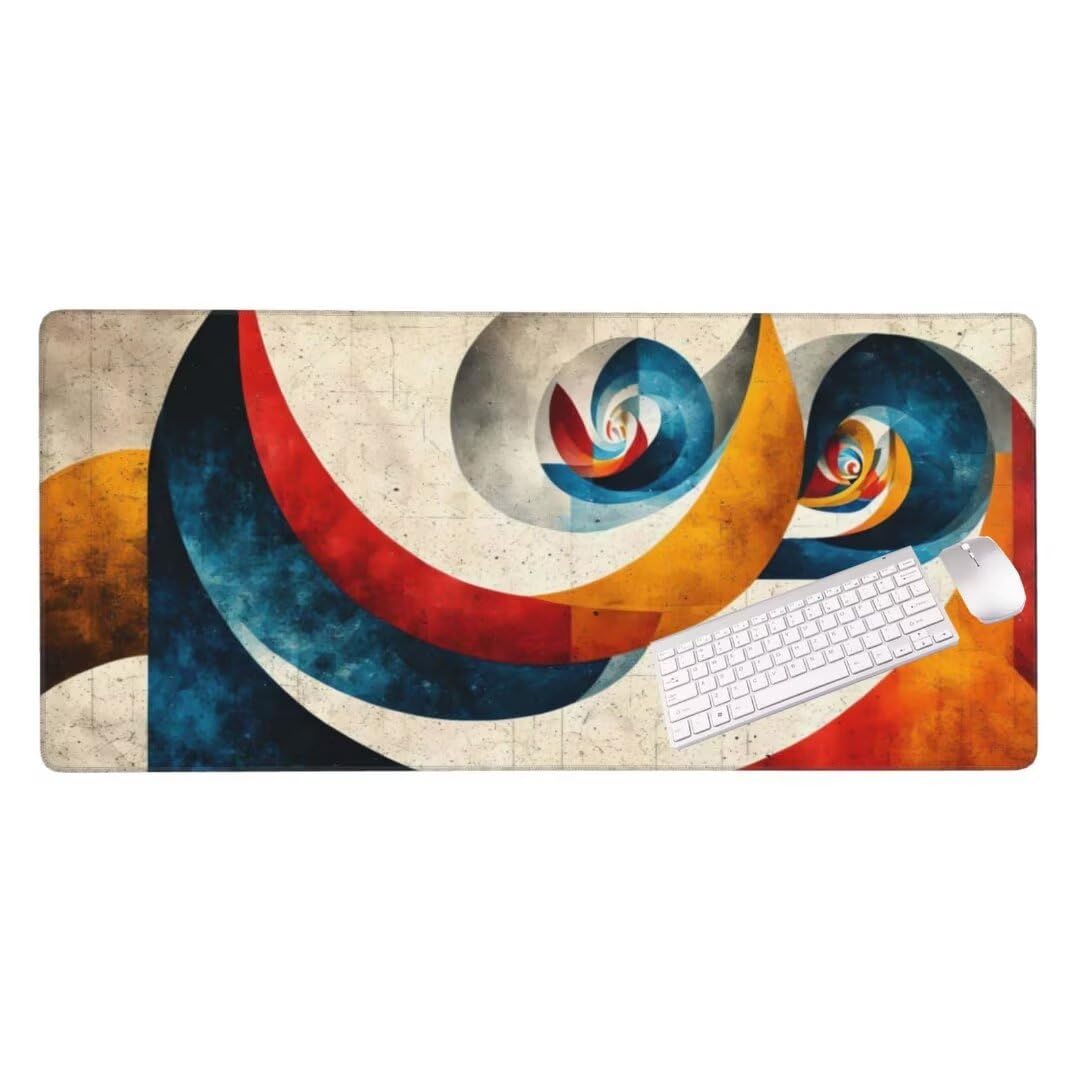 Alfombrilla de ratón 1400x600x3 MM, Alfombrilla Ratón XXL Extendida de Gran Tamaño con Bordes Cosidos, Base de Goma Antideslizante Almohadilla para Teclado, Geometría Abstracta S-2093