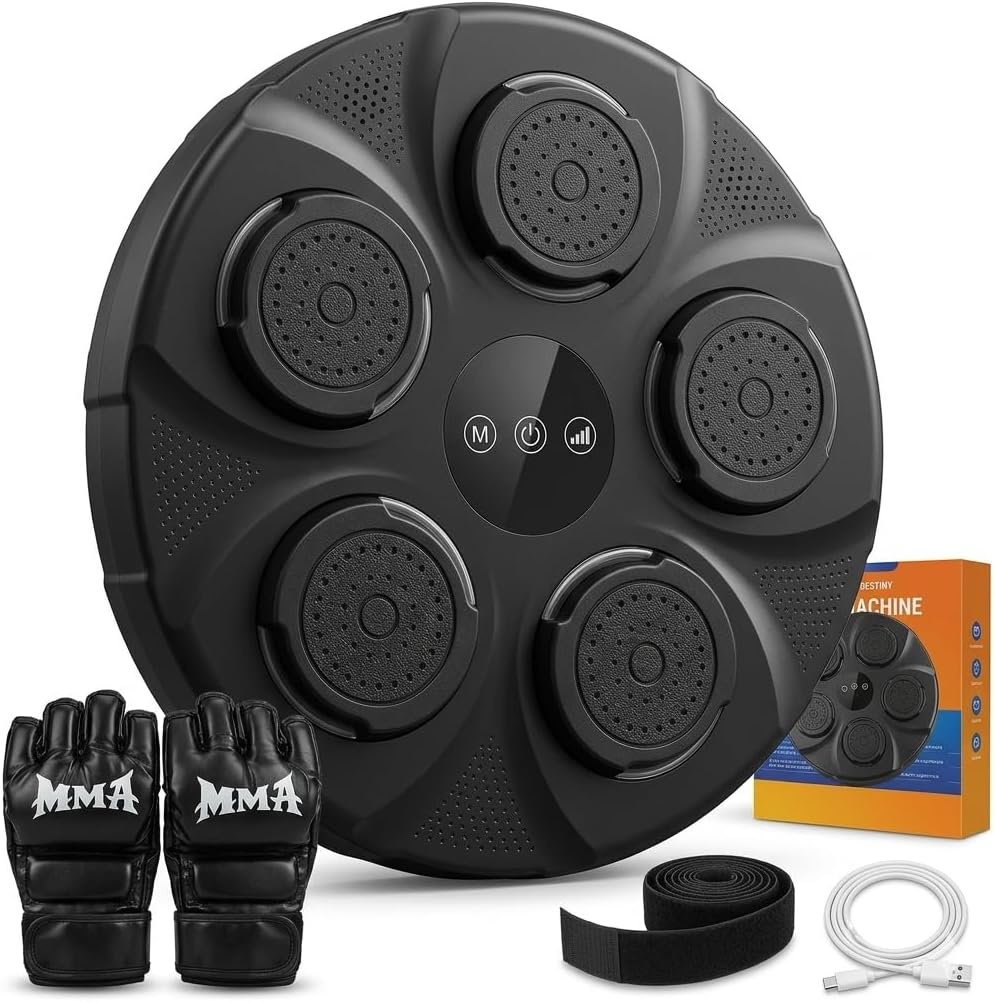 Interactive Music Boxing Machine with LED Lights, Wall-Mounted Punch Pad for Home Fitness, Bluetooth Sync for Cardio & Fun, Perfect Gym Bag Gifts for Teen Boys