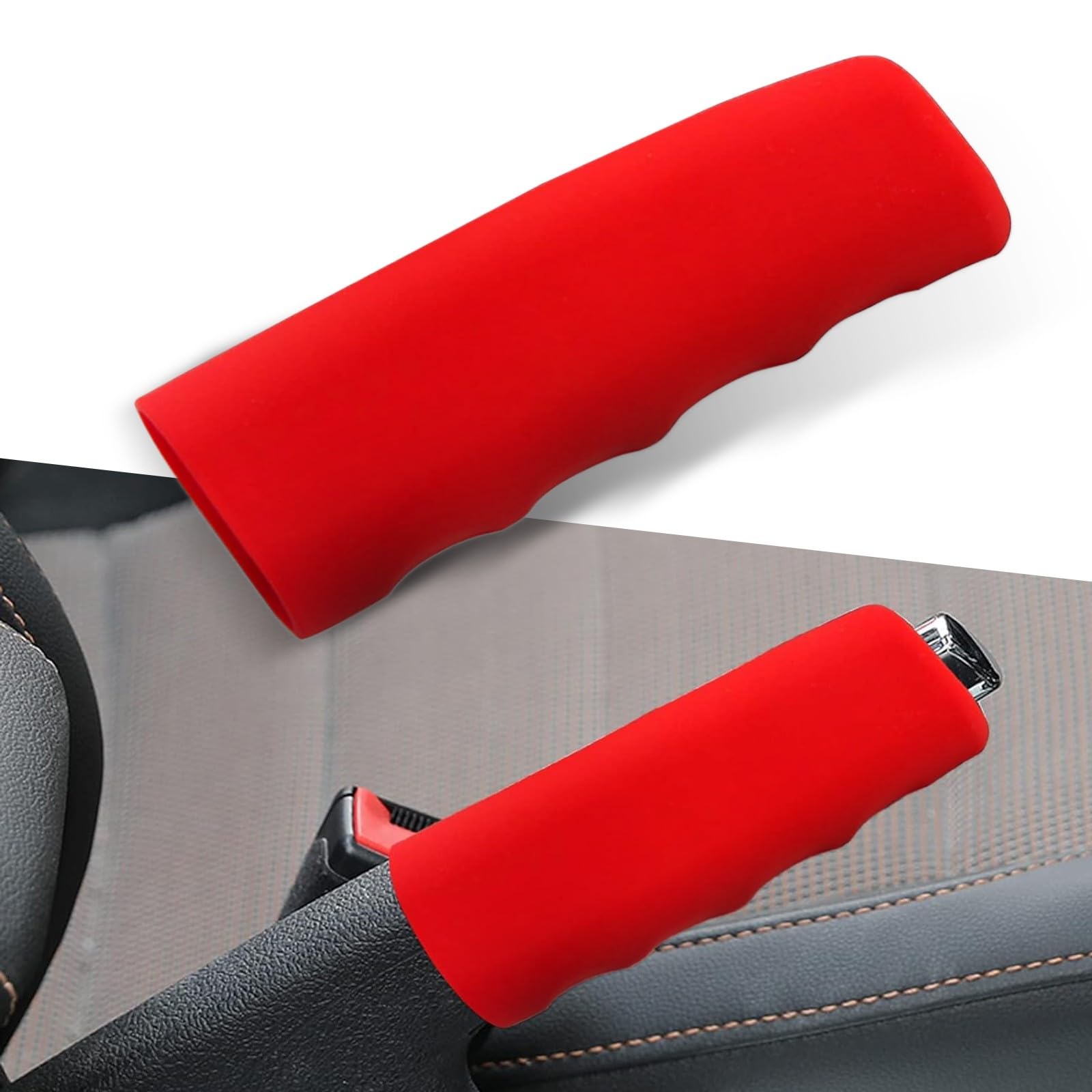 UGSHYPack-1 Car Handbrake Cover, Wave Shaped Handbrake Protector, Silicone Decorative Cover, for Car Brake Levers (Red)