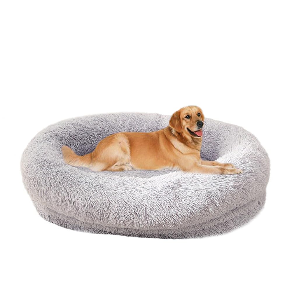 ZHULONGRUSHUI Soft Dog Bed,Fluffy Calming Pet Bed with Removable,Washable Cover,Anti Anxiety Dog Beds,Pet Pillow Cushion,Oval Plush Dog Bed for Small/Medium/Large (60x50cm,Light Grey)