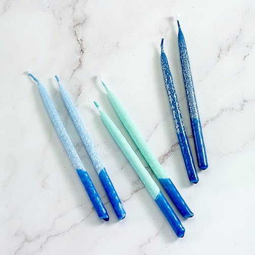 Vista 20 de Velas para Jánuca de Rite-Lite Judaica Hechas a mano, de color azul y blanco. Caja de 45 unidades. Azul y Blanco,Blanco,azul/blanco,Splash