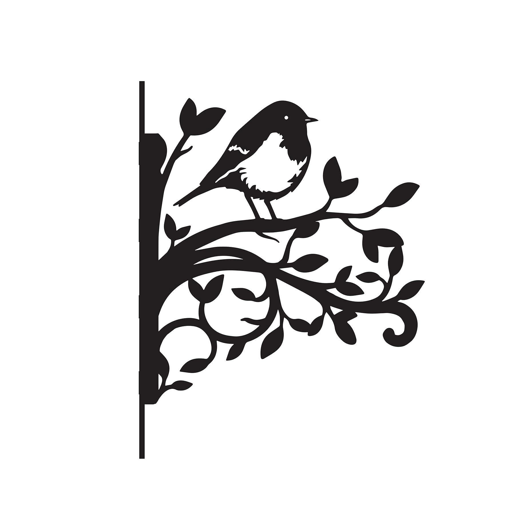 Black Steel Robin & Branches Hanging Basket Bracket - Wall Mounted Garden Plant Hook for Outdoor Baskets, Decorative Heavy Duty Garden Wall Hook