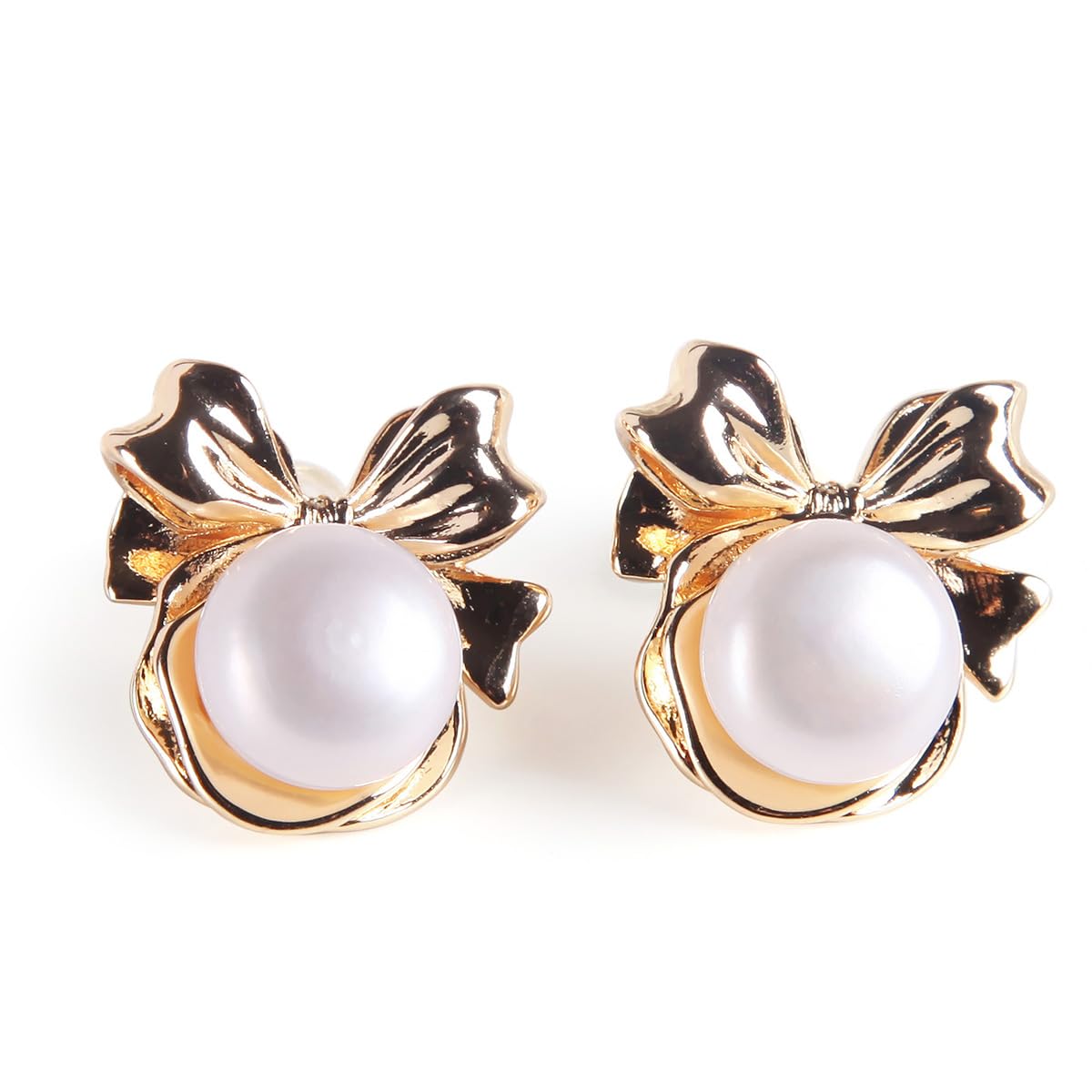 Guptue S925 Silver Needle Pearl Button Stud Earrings - Cultured Freshwater Pearl & Cubic Zirconia - Birthday Gifts for Women