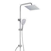 JOHO Colonna Doccia senza Miscelatore Termostatico in Acciaio INOX 304 Cromato Colonna Doccia idromassaggio Set Doccia a Pioggia con Soffione e Doccetta a Mano (20×20cm Quadrato)