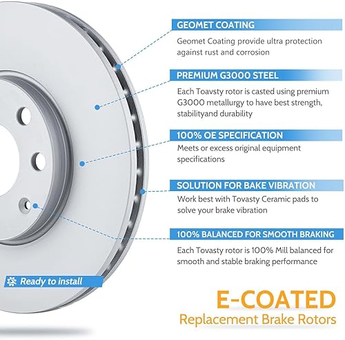 Miniatura 3 de Delantero TOVASTY Pastillas de freno y rotores Kit para Ford Ranger 2003-2011 4WD E-Coated BK0086
