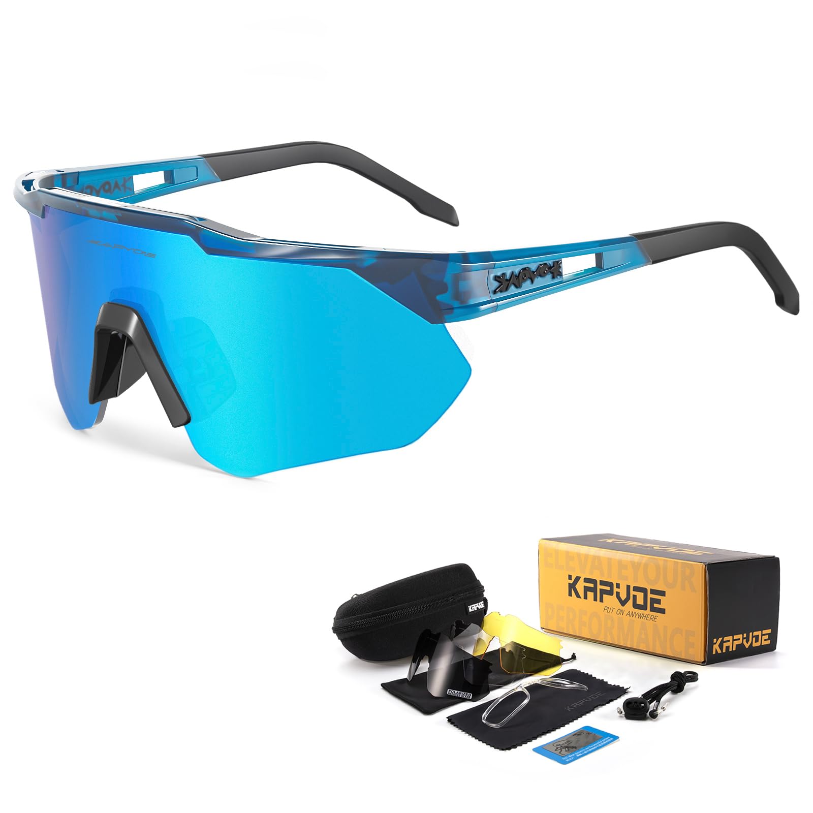 Lunettes Cyclisme Polarisées - 5 Verres Interchangeables UV400 | Sport, Vélo, Course à Pied, Ultra-Léger 30g