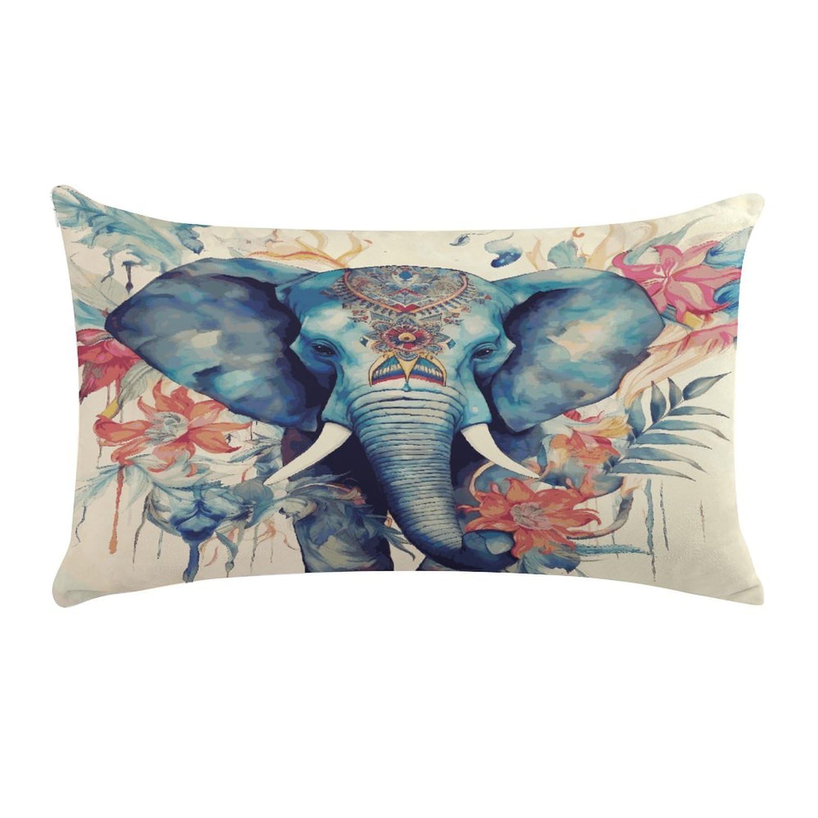 Peacock Feathers Elephant Pillow Cover Super Soft Pillowcase Luxury Cozy Fuzzy Velvet Pillow Shams Breathable Standard Pillow Cases with Zipper Wrinkle-Free Pillow Cover 12 "×20 "