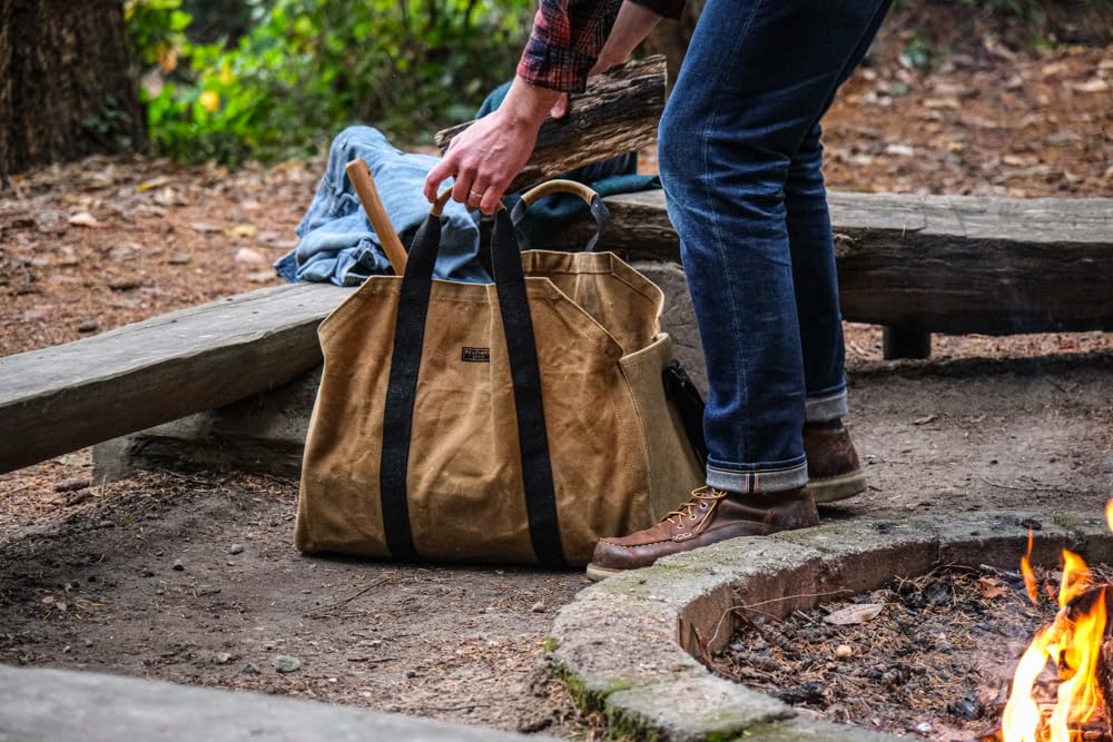 READYWARES Torba na drewno opałowe, przechowywanie pieca na drewno, łatwy do przenoszenia pasek na ramię, bardzo duży wzór XL jasnobrązowy
