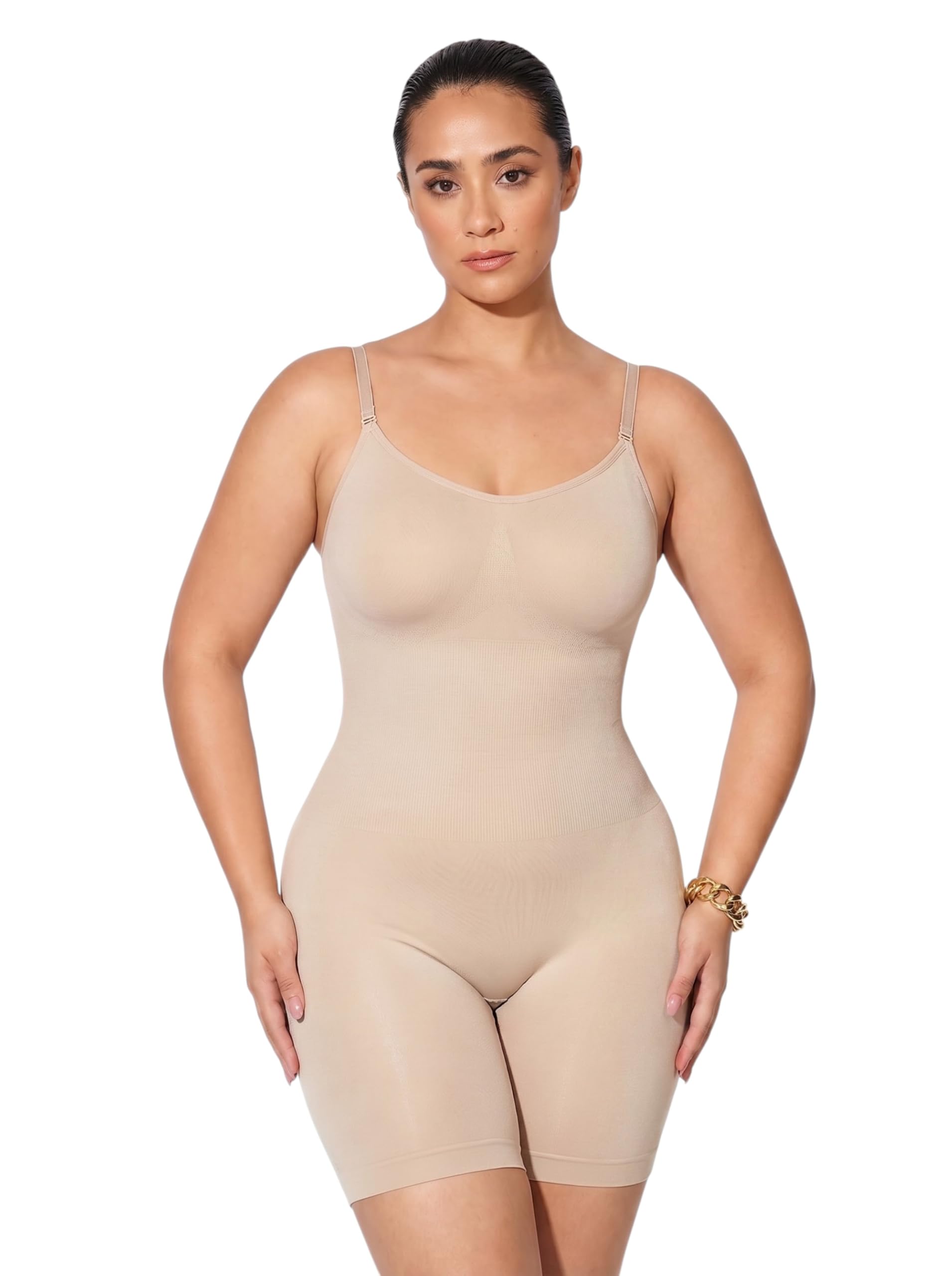 Women's Seamless Full Body Bodysuit Tummy Tucker Waist Trainer Thigh Slimmer Body Shaper Adjustable Straps Compression Undergarment Base Layer for Under Dresses Sarees Gowns Kurtis-image-44