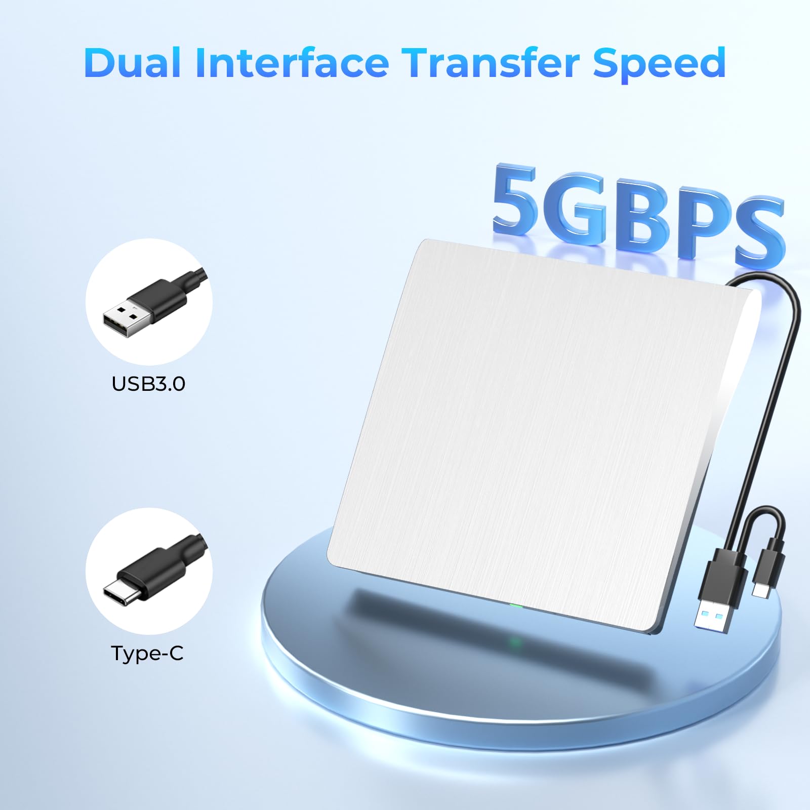 Yaeonku Lecteur Blu-ray externe blanc, prend en charge les disques Blu-ray 50 G de lecture/écriture, graveur Blu-ray 3D portable avec USB 3.0 et Type-C, convient pour Windows XP/7/8/10/11 MacOS pour