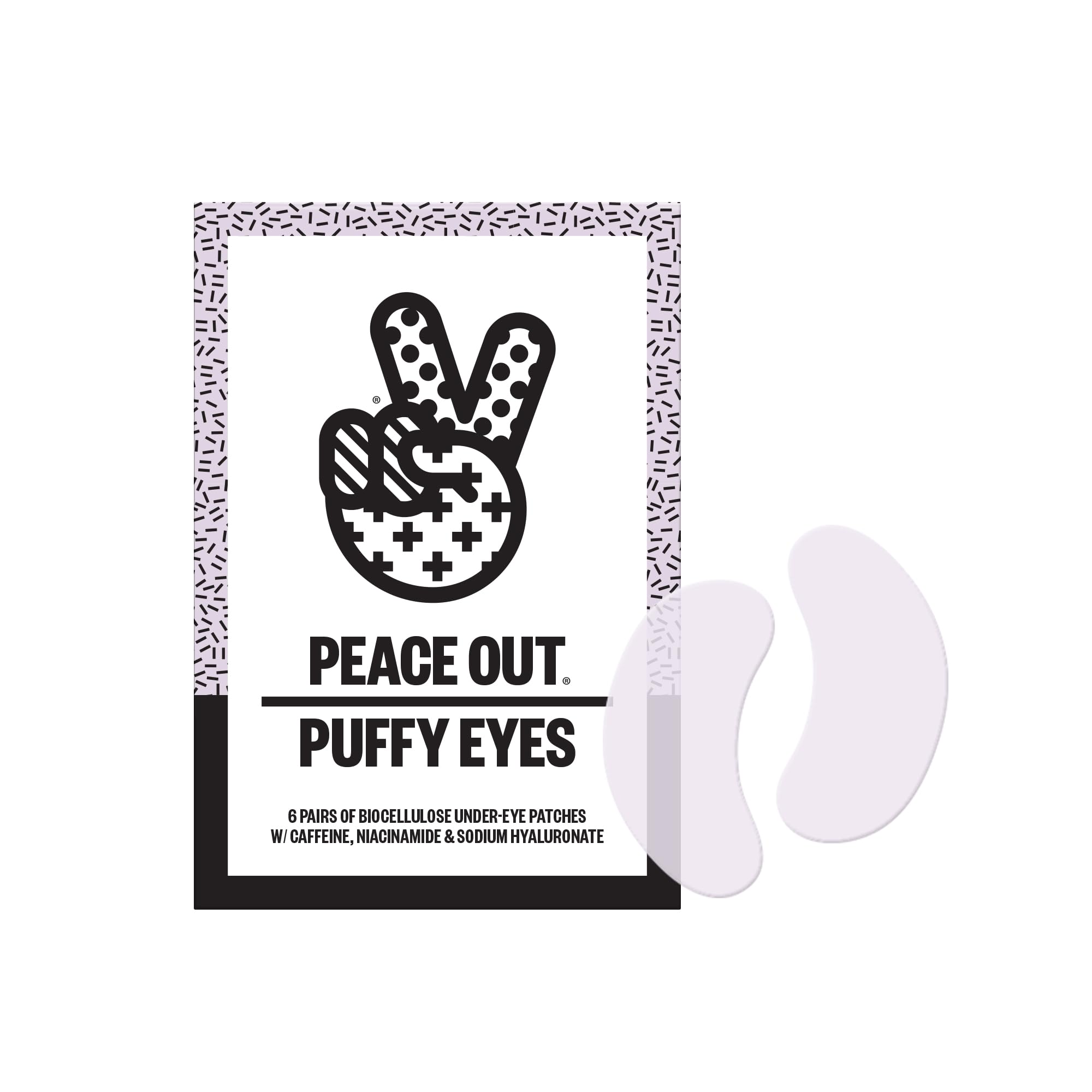 Peace Out Skincare Puffy Eyes, Biocellulose Under-Eye Mask, Minimize Puffiness, Dark Circles and Tired Eyes with Caffeine and Niacinamide, 6 pairs